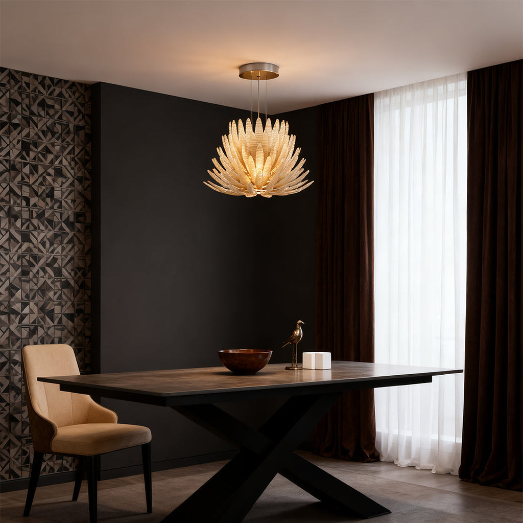 Luxury Stainless Steel and Glass Deco Chandelier Ceiling Light