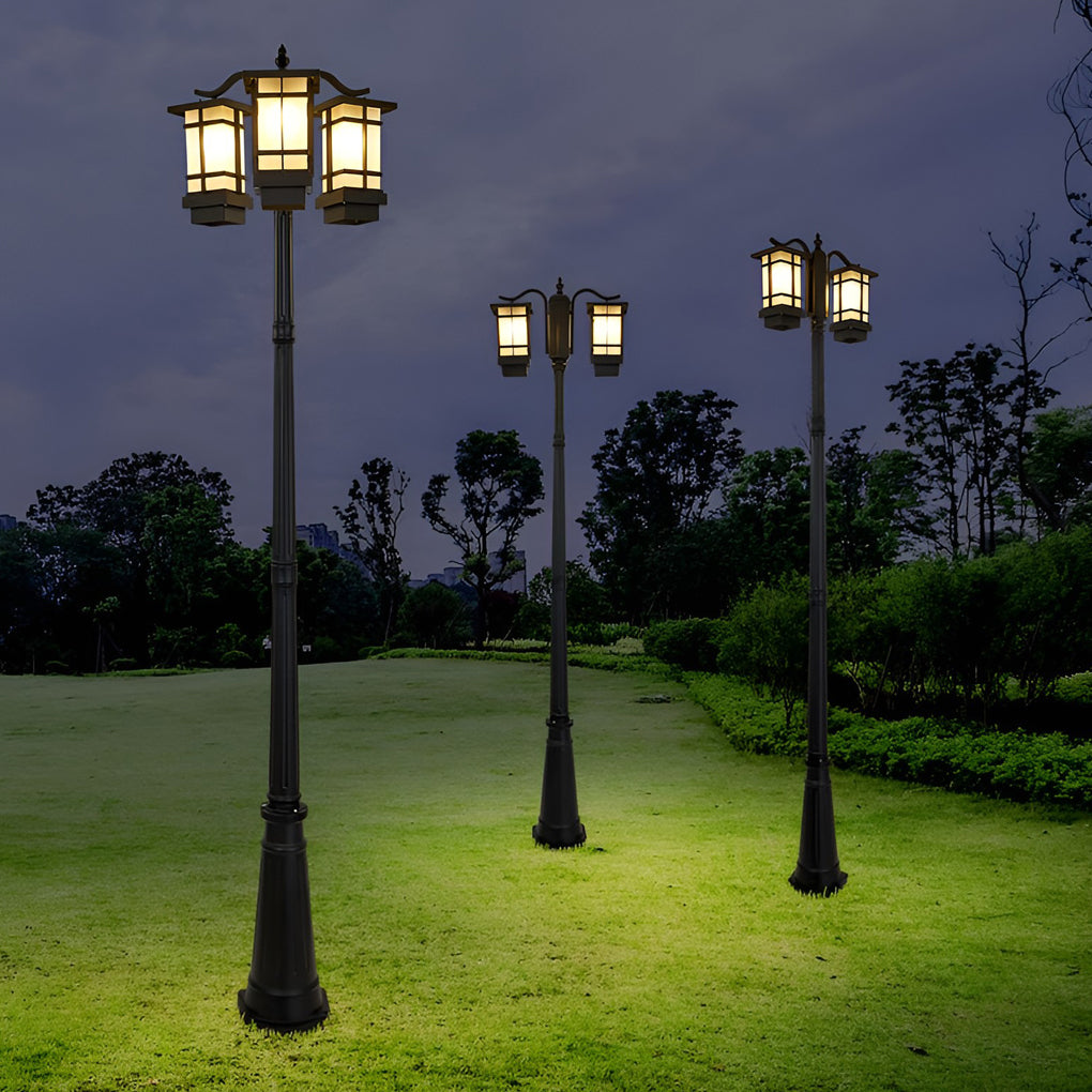 Modern Black Waterproof Outdoor Post Light with Dual Heads