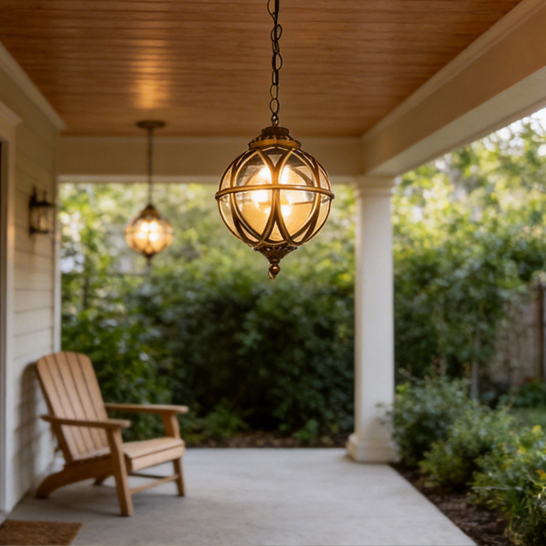 Premium Metal Orb Outdoor Ceiling Light - Moisture-Proof Pendant