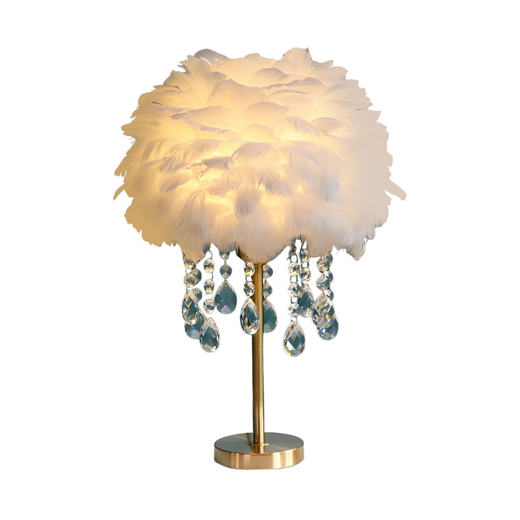 Modern LED Feather Table Lamp with Crystal Tassels - Ambient Lighting