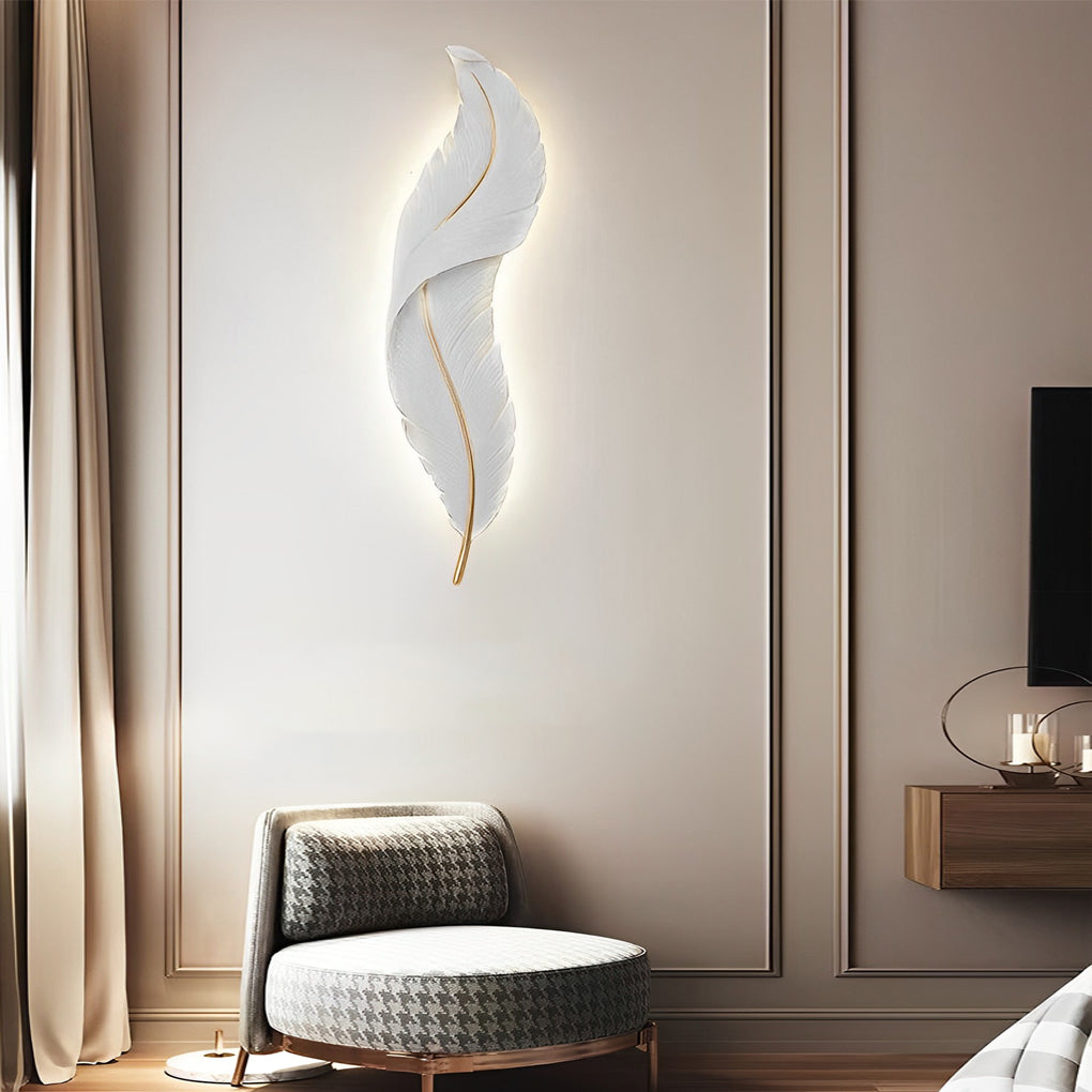 Modern White Resin Feather LED Wall Light - Luxury Corridor Lamp