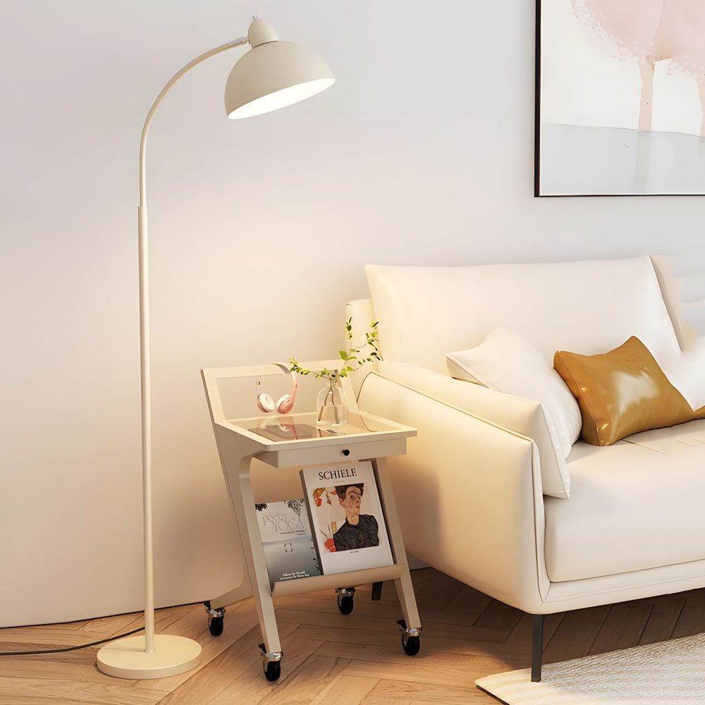 Premium White Arc Floor Lamp with Chrome Finish and Dome Shade