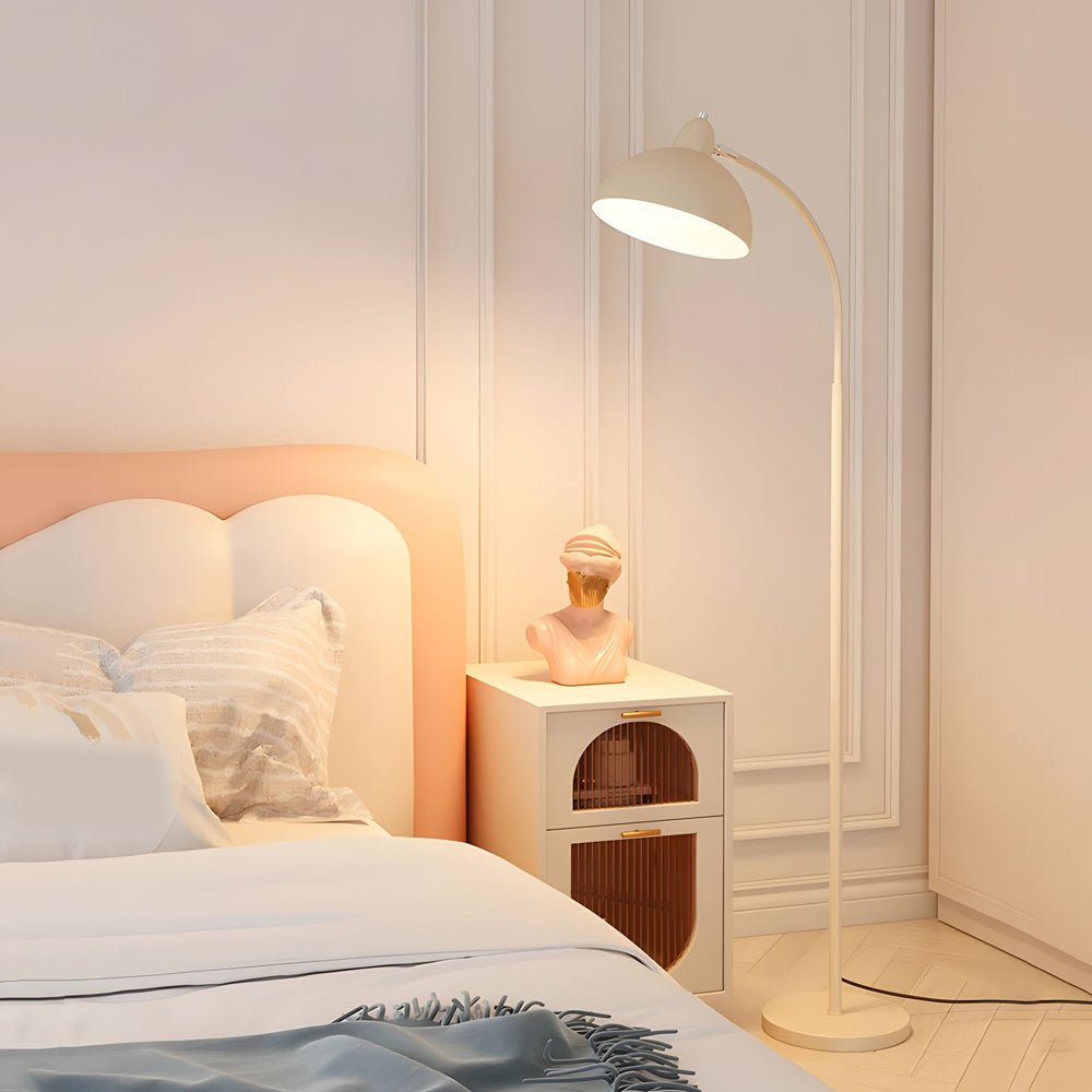 Premium White Arc Floor Lamp with Chrome Finish and Dome Shade
