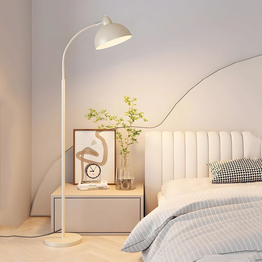 Premium White Arc Floor Lamp with Chrome Finish and Dome Shade