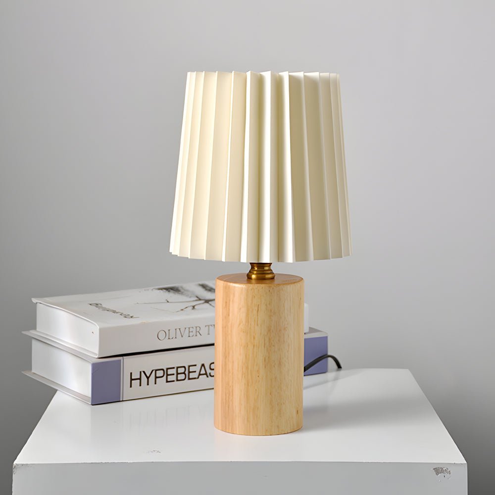 Premium Wood Column Table Lamp with Pleated Empire Shade