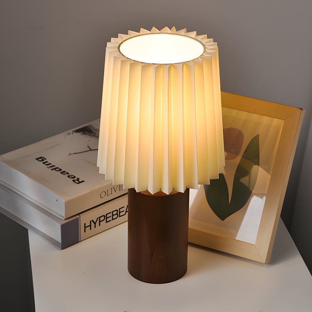 Premium Wood Column Table Lamp with Pleated Empire Shade