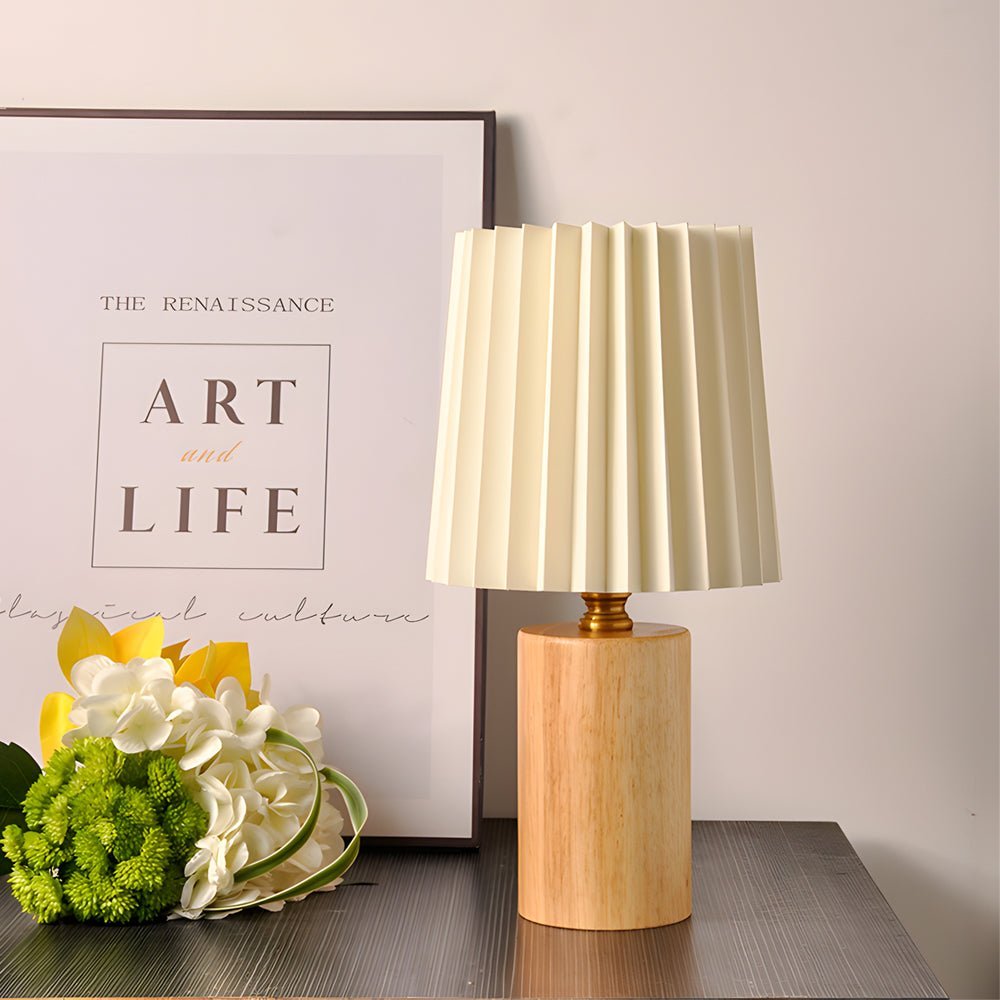 Premium Wood Column Table Lamp with Pleated Empire Shade