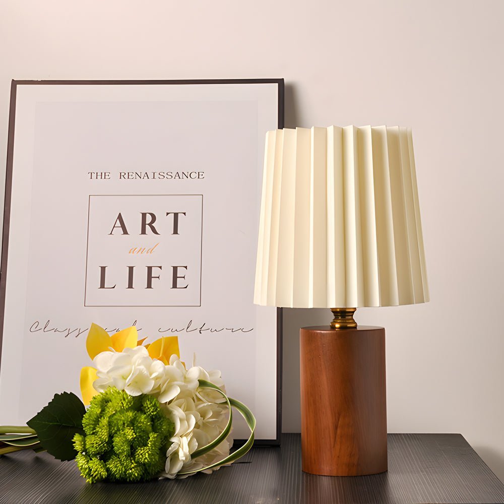 Premium Wood Column Table Lamp with Pleated Empire Shade