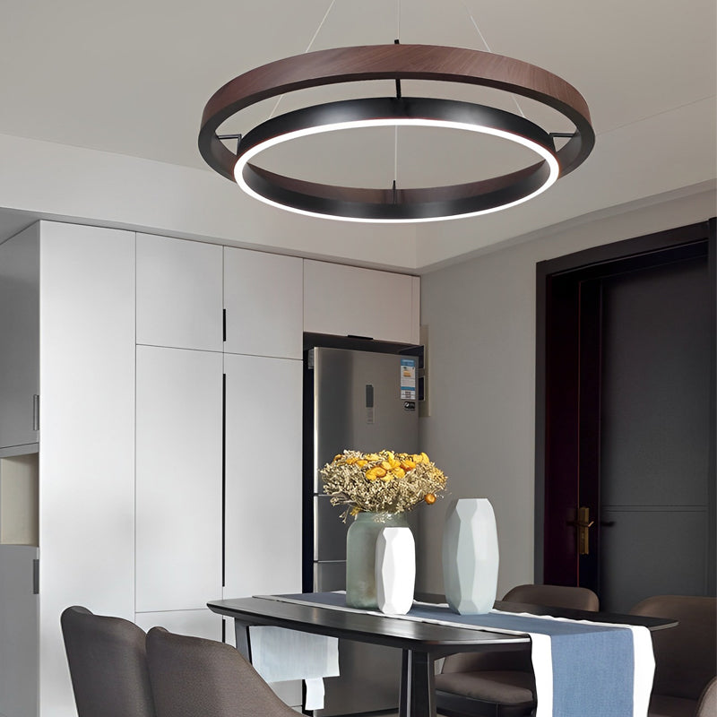 Modern Black Round LED Chandelier with Three-Step Dimming