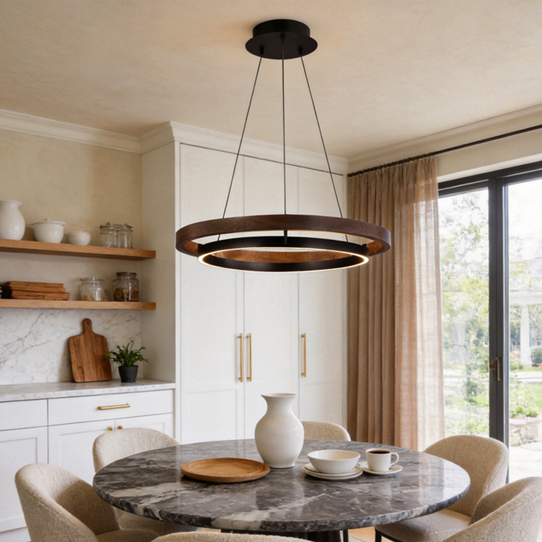 Modern Black Round LED Chandelier with Three-Step Dimming