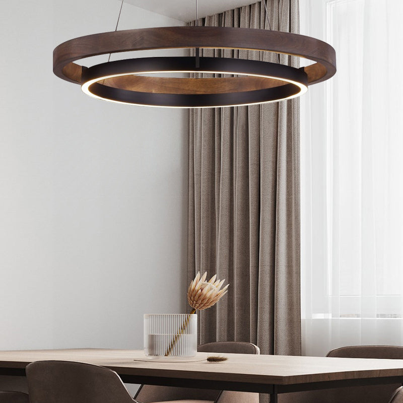 Modern Black Round LED Chandelier with Three-Step Dimming