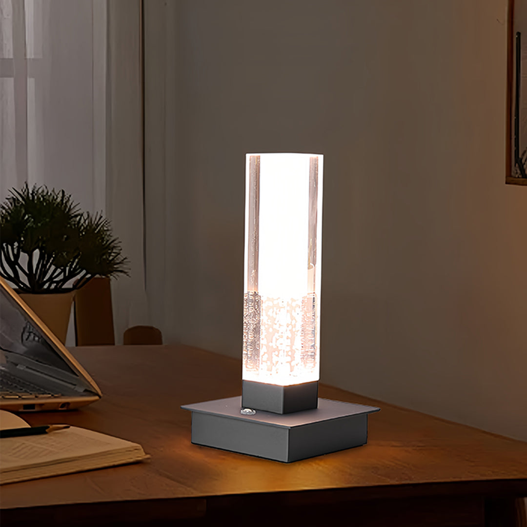 Modern Cordless LED Square Table Lamp - Dimmable Bubble Design