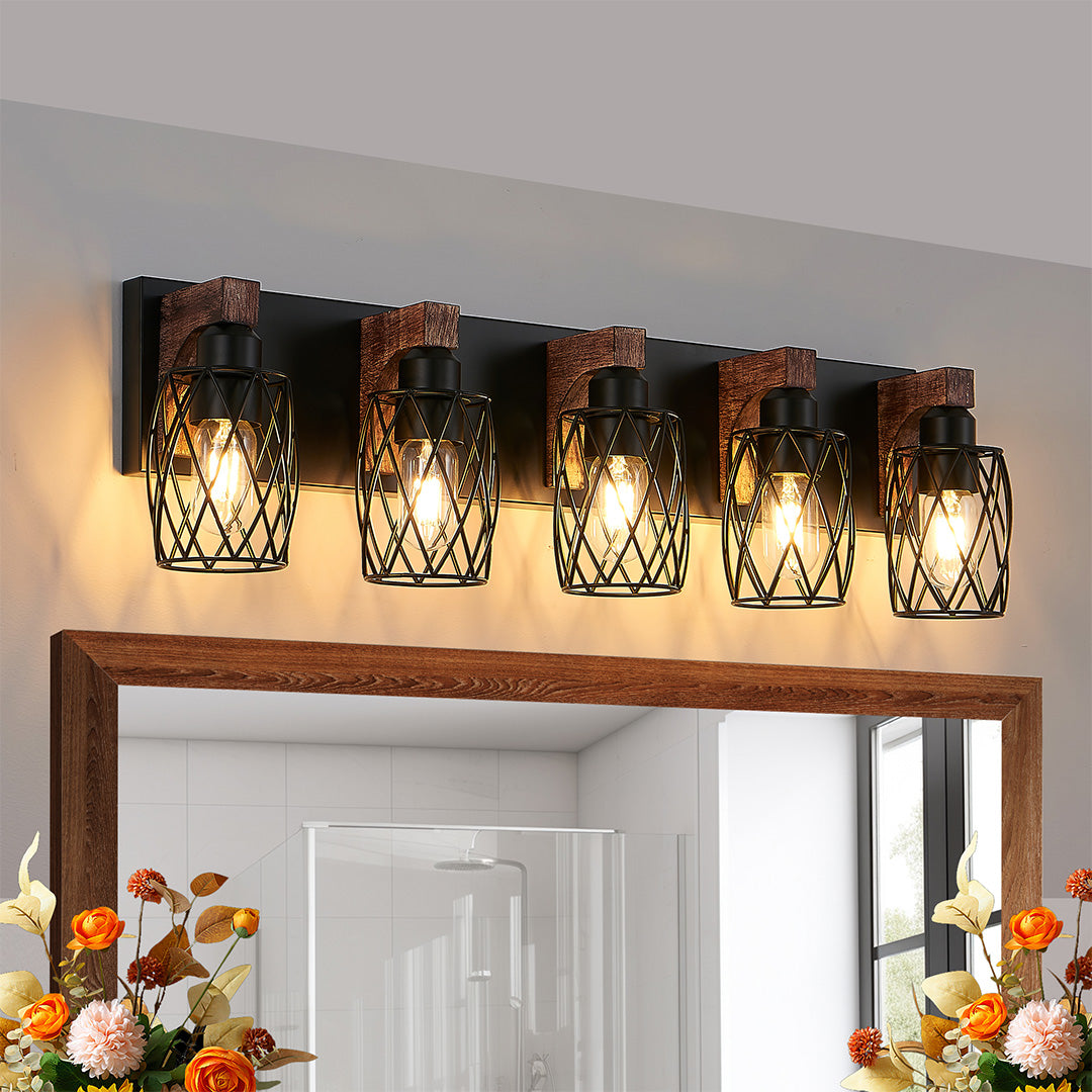 Premium Black Metal Cage Vanity Light for Bathroom Mirrors