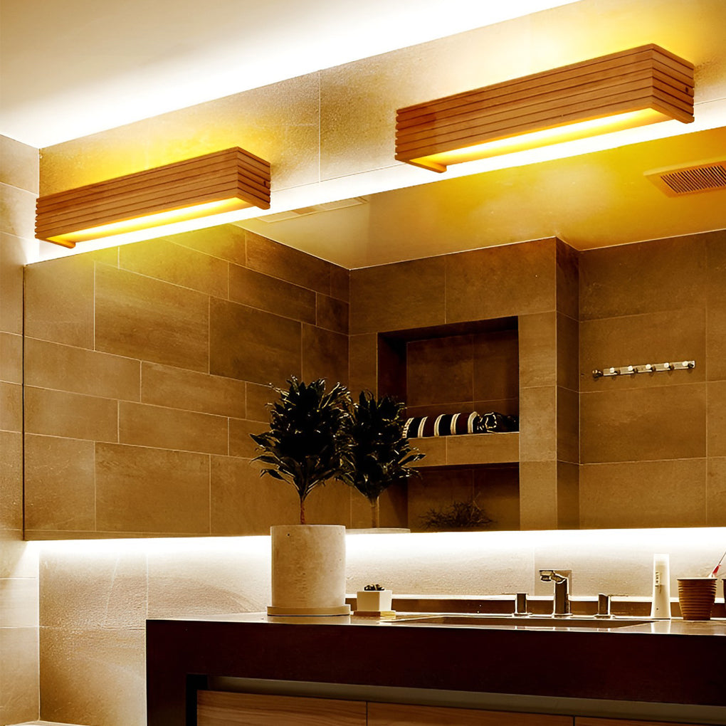 Rectangular Waterproof LED Wooden Wall Lamp - Nordic Style