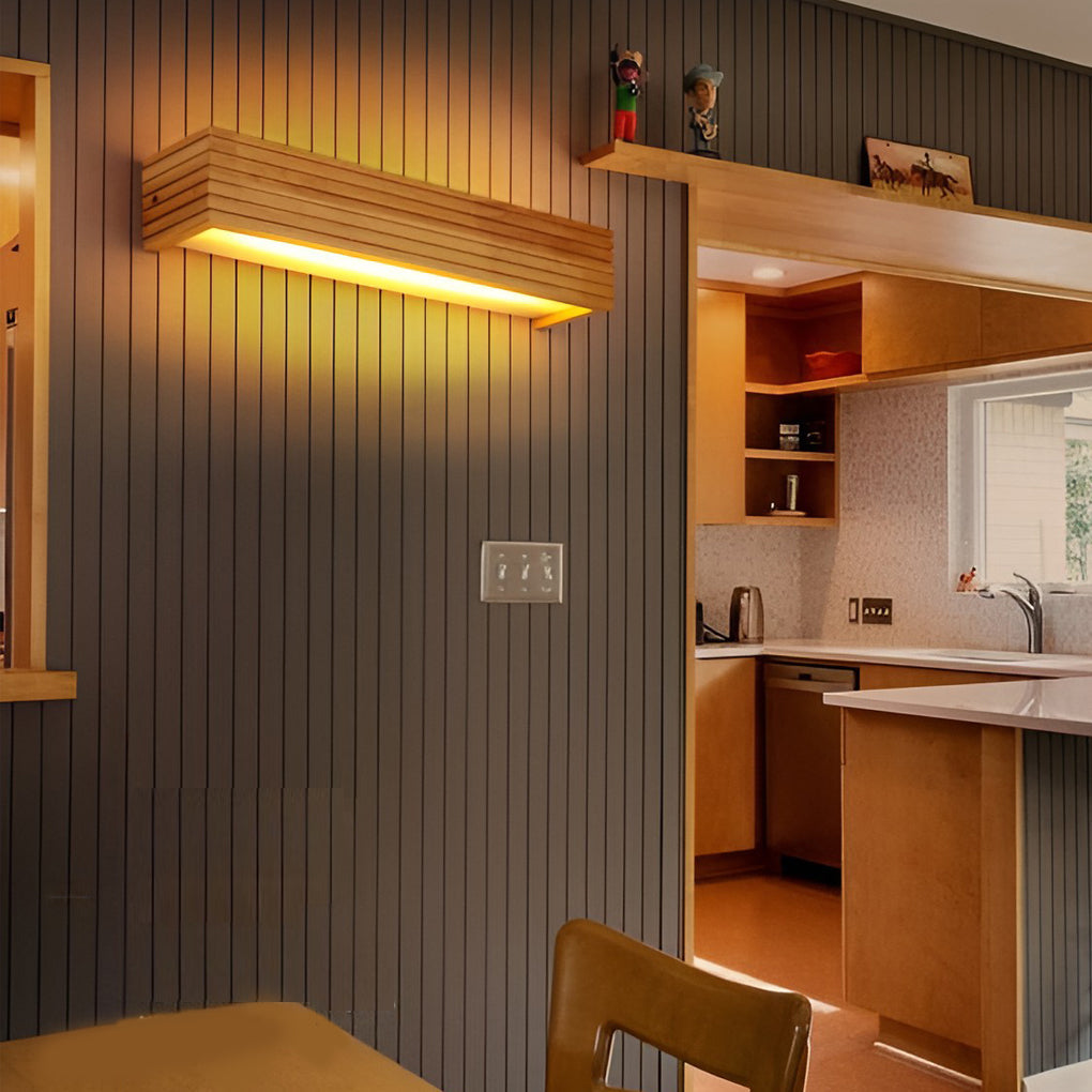 Rectangular Waterproof LED Wooden Wall Lamp - Nordic Style