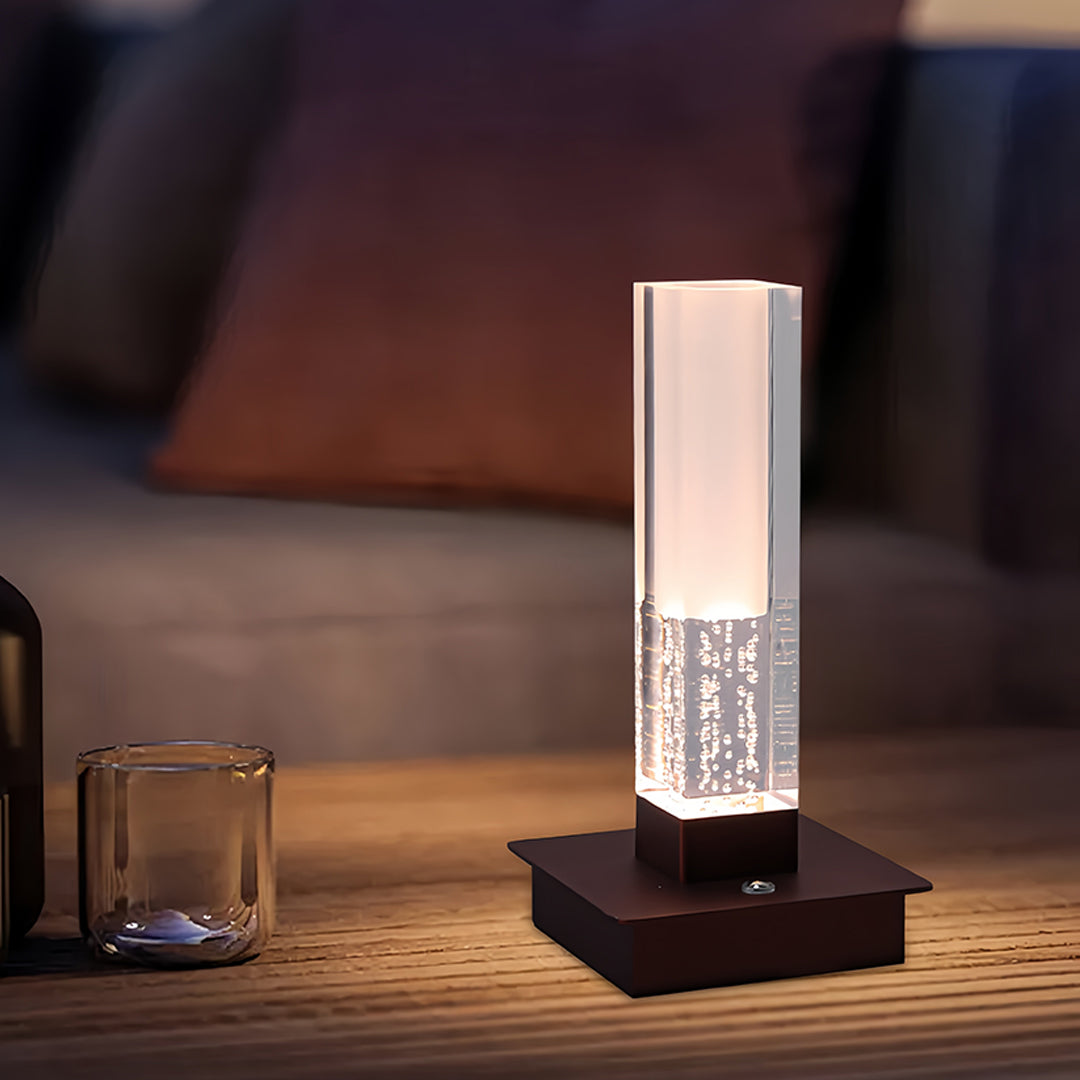 Modern Cordless LED Square Table Lamp - Dimmable Bubble Design
