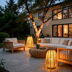 Premium Rattan Solar Lantern - Waterproof LED Hanging Light with Hemp Rope