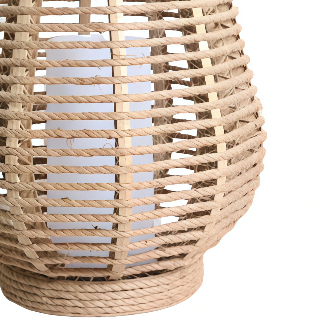 Premium Rattan Solar Lantern - Waterproof LED Hanging Light with Hemp Rope