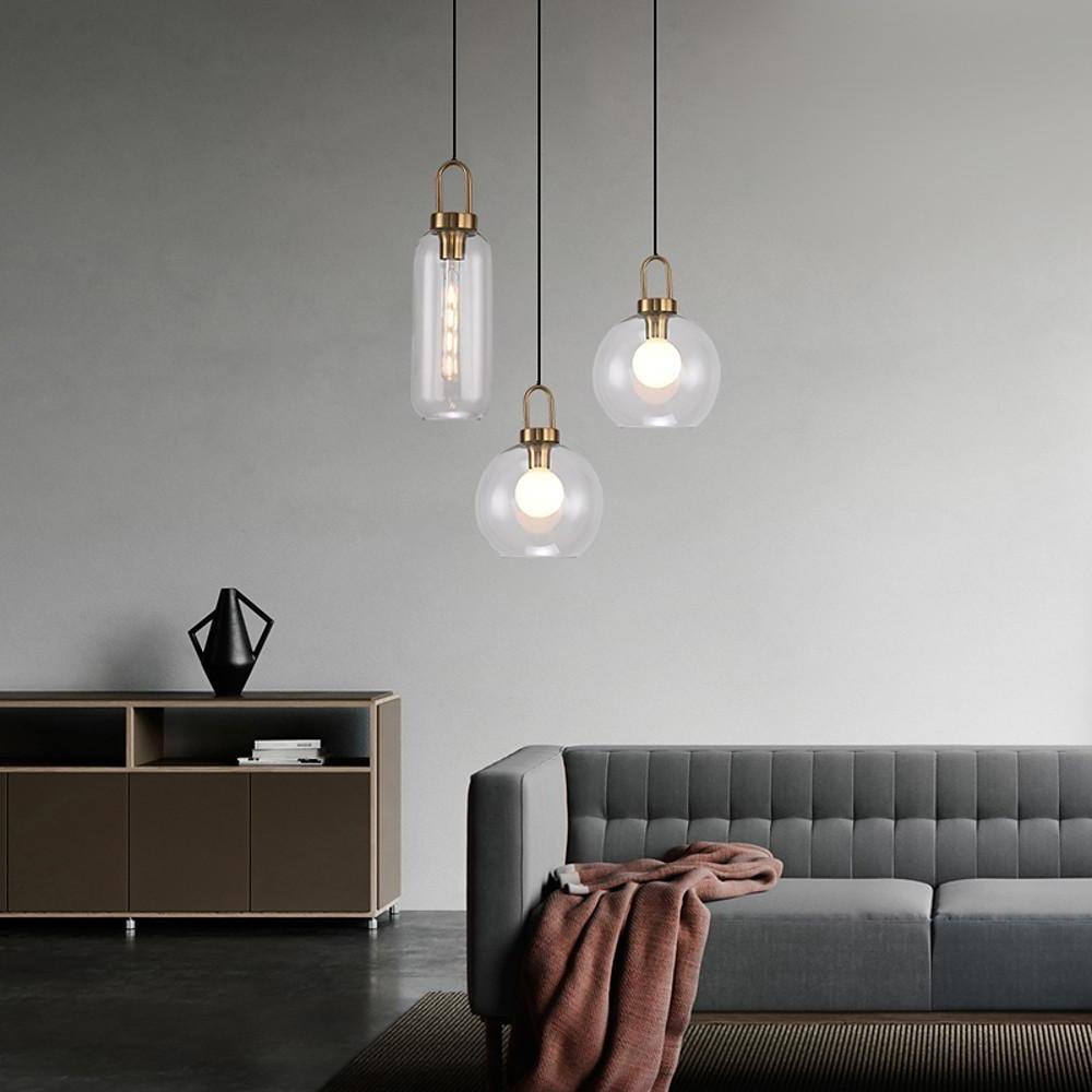 Industrial Style Semi-Globe Glass LED Pendant Light with Electroplated Metal
