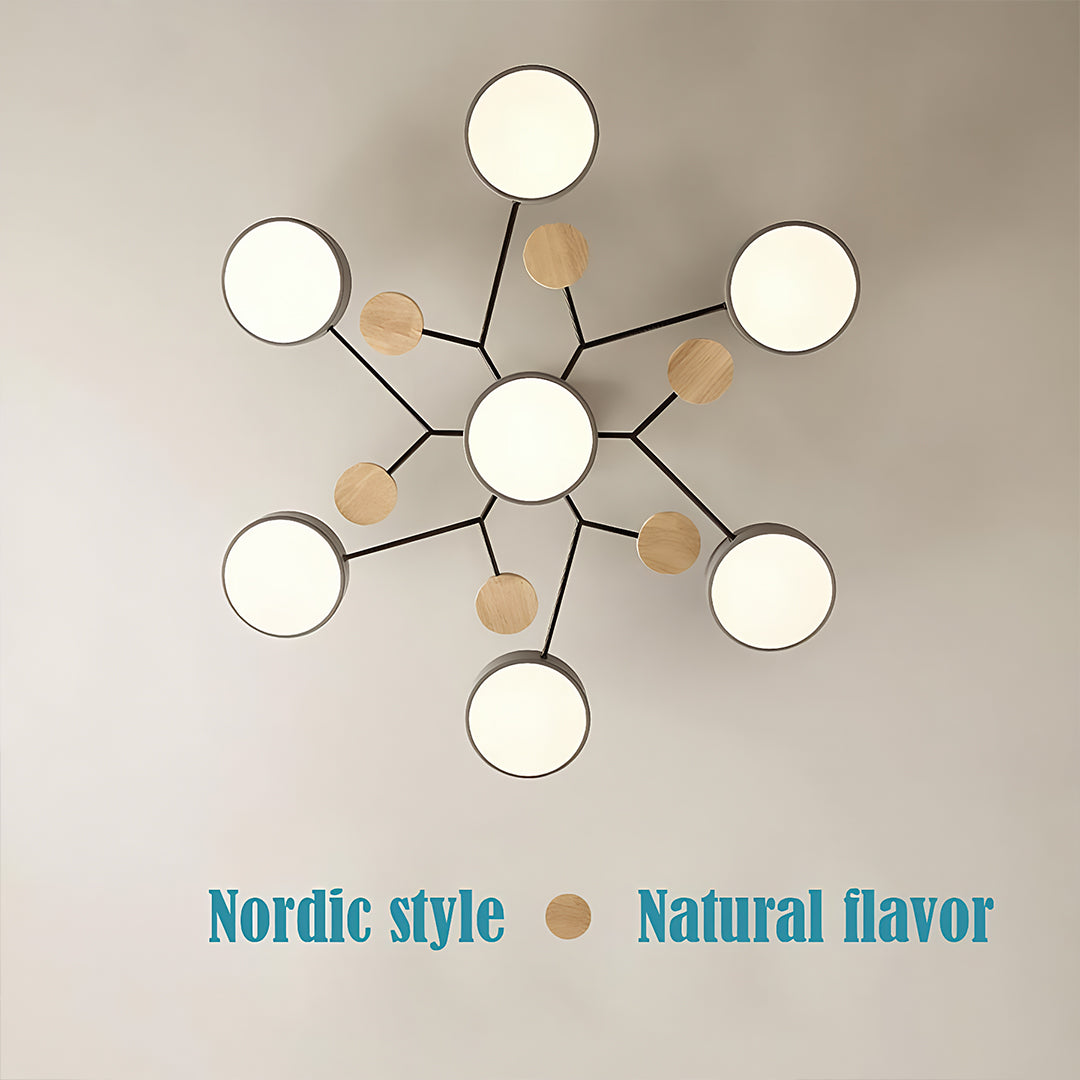 Sputnik Chandelier - Artistic Metal and Wood Ceiling Light for Kids' Rooms
